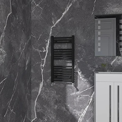 Image of NRG Black Straight Central Heating Towel Rail Bathroom Heated Rad Radiators Ladder Warmer 800x400mm