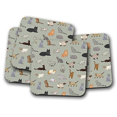 Image of 4 Set Cute Cats Pattern Coaster Kittens Cat Fun Daughter Auntie #15305