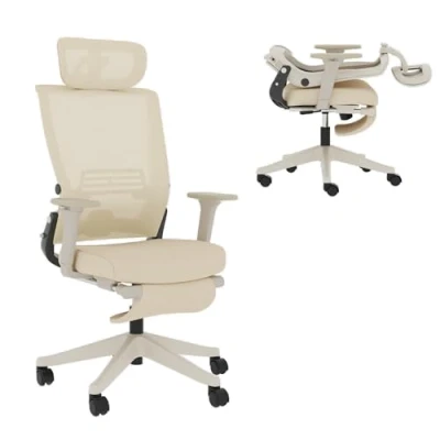 Image of FLEXISPOT Ergonomic Office Chair, Folding Chair for Small Spaces with Adjustable Lumbar Support, Armrest and Headrest, Mesh Desk Footrest Home Work, Flora &amp; Fauna Serie White