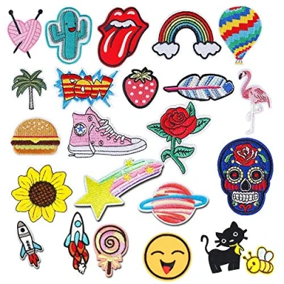 Image of QincLing 23 Pieces Iron On Patches, Embroidery Applique Patches Stickers Flowers Sew And Badges Fabric Repair Patch For Kids Clothes Jeans Jackets Shoes Backpacks T Shirt