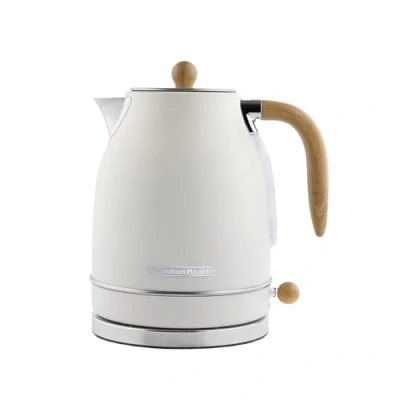 Image of Hamilton Beach Electric Kettle, Scandi 1.7L, Jug, Boil Dry Protection, Auto Shut Off, Water Level Window, Stay Cool Handle, Ergonomic Grip, Matte Cream with Wood Effect HBK17MC