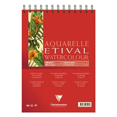 Image of Clairefontaine Ref 96428C Etival Classic Grained Wirebound Watercolour Painting &amp; Drawing Pad (10 Sheets of Paper) A2 (59.4 x 42cm) 300gsm Cellulose Art Paper