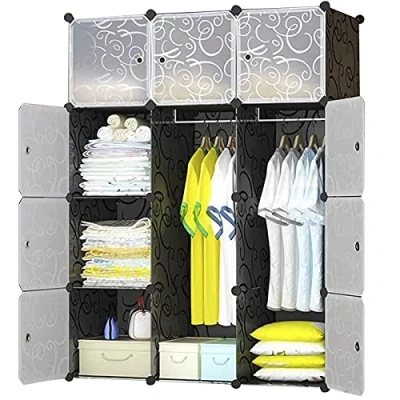 Image of BRIAN &amp; DANY 12 Cube Clothes Closet, Plastic Wardrobe with Doors 2 Hangers, Deeper Cubes than Normal (45 cm vs. 35 cm) for Larger Capacity