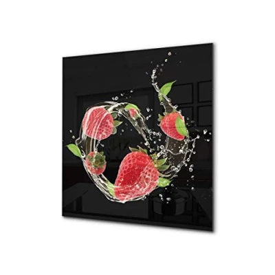 Image of Concept Crystal Stylish Tempered Glass backsplash kitchen splashback upstand BS09 Water splash Series: Strawberries In