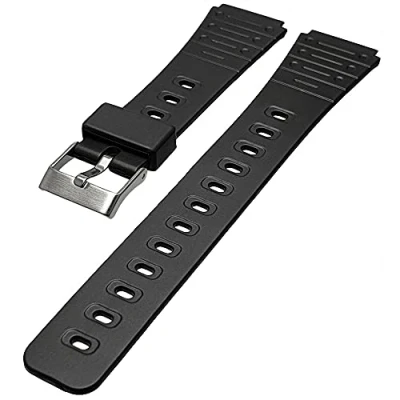 Image of Black Rubber Watch Strap Compatible with Casio 18mm (21mm Overall Width)