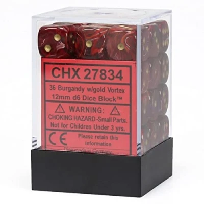 Image of Chessex Says: CHX27834 D6 12mm Vortex: Burgundi/Gold (36)