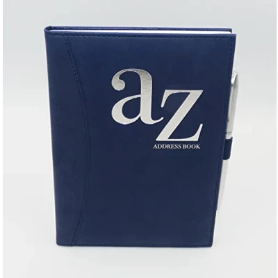 Image of A to Z Telephone A5 Address Book Index Hard Back Cover with Pen (Navy)