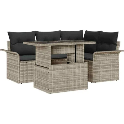 Image of vidaXL 5 Piece Garden Sofa Set with Cushions Light Grey Poly Rattan