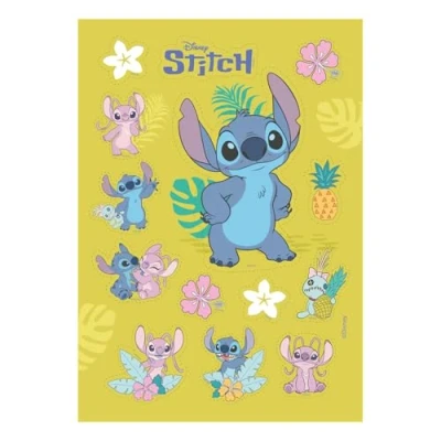 Image of Dekora, Stitch Pre cut Edible Topper, Wafer Card Standing Cupcake or Biscuits Toppers, Birthday Party Cake Decorations,Stitch &amp; Angel Icing Topper A5