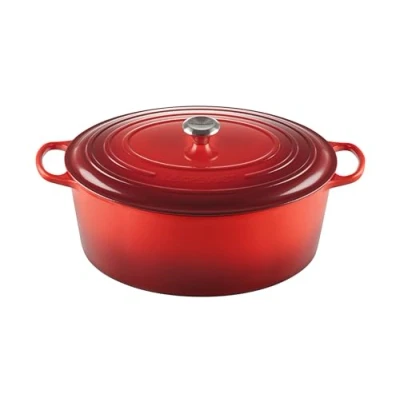 Image of Le Creuset Signature Enamelled Cast Iron Oval Casserole Dish With Lid, 40 cm, 14.8 Litre, Cerise, 21178350000430
