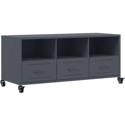 Image of vidaXL TV Cabinet Media Unit Stand Anthracite, Steel, 3 Drawers, Shelves, 4 Wheels, 100.5x39x43.5 cm, Easy Maintenance, Living Room Storage