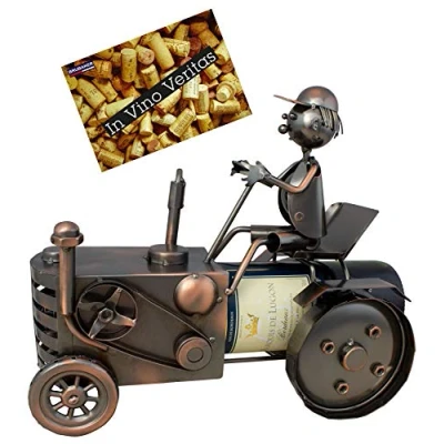 Image of BRUBAKER Tractor Wine Bottle Holder Stand Rack Home Kitchen Table Art Decoration with Gift Card