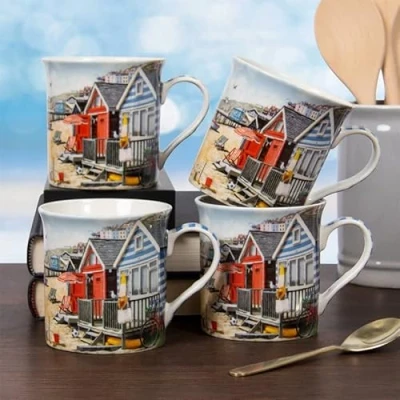Image of Sandy Bay Mugs Set of 4 Ceramic Hot Drinks Tea Coffee Mug Kitchenware Gift Box