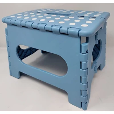 Image of Small Folding Step Stool Anti Slip Grip 150kg Capacity 28.5x22x22cm 11&quot; Blue
