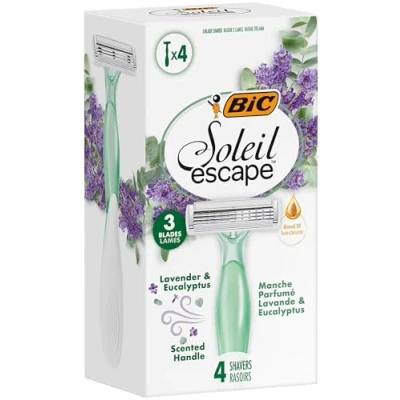 Image of BIC Soleil Escape 3 Blade Womens Disposable Razor Pack of 4 with Lavender and Eucalyptus Scented Moisturizing Strip