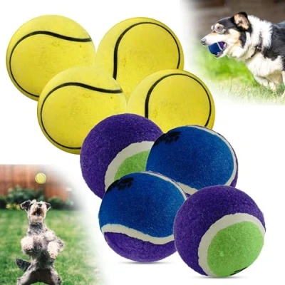 Image of HOVUK 8x Indestructible Dog Balls, Tennis Balls for Dogs, Paw Print Pet Training Ball, Chew Resistant Interactive Toys, Fetch