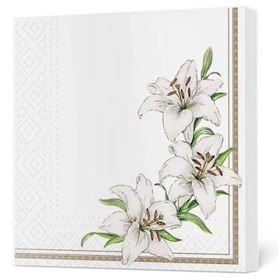 Image of Maki 3Ply First Communion Napkins Decoupage Tissue Paper Serviettes 33cm x Pack of 20 (White Lilies)