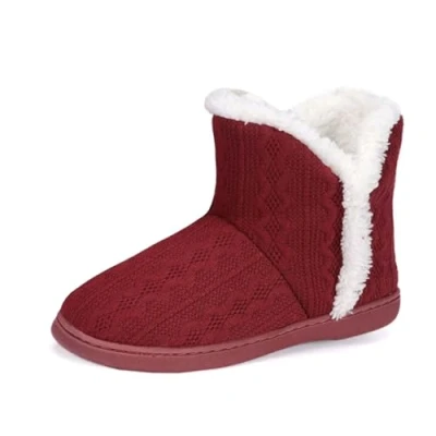 Image of DUNLOP Ladies Famous Slipper Boots, Soft Furry Upper Warm Lining Pom Poms (Burgundy, UK Footwear Size System, Adult, Women, Numeric, Medium, 5)