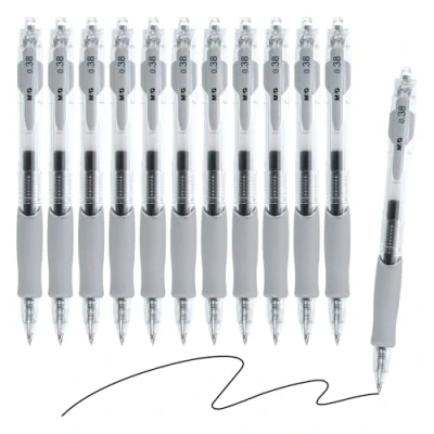 Image of M&amp;G Gel Pen Medium Point 0.38mm, 12 Pack Quick Dry Smooth Retractable Black Ink Rollerball for Home Office Writing Note Taking Journaling Business, Style 3