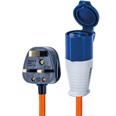 Image of Status UK Plug to 16A Site Socket, 20cm, Adapter Cable Perfect for Camping Caravan, Motorhome, Campervan, IP44, Weatherproof, 16ASTUKPLUG1PK10