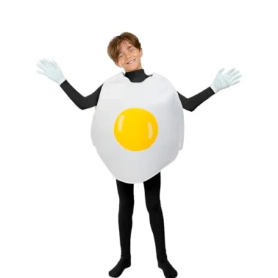 Image of Funidelia Fried Egg Costume for boys and girls Food Costumes kids, accessory fancy dress &amp; props Halloween, carnival parties Size 7 12 years White