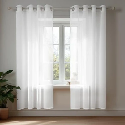 Image of Deconovo Net Curtains 72 Inch Drop, Semi Transparent Eyelet Sheer Curtains, Voile for Bedroom, 55 x Inch(Width Length), White, 2 Panels