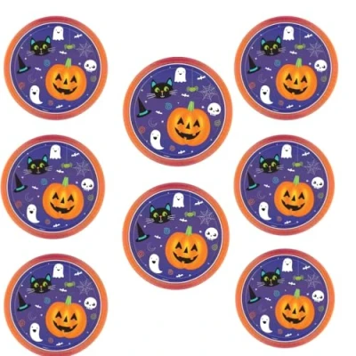 Image of Amscan 9907443 66 Hallo ween Friends Paper Party Plates 8 Pack, Multicoloured