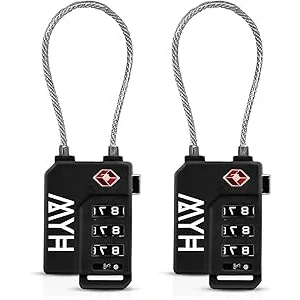 Image of MYH (Pack of 2) Luggage Padlocks with Code TSA Approved 3 Digit Zinc Alloy Combination Padlock for Outdoor, Indoor, Gym, Fence &amp; Shed, Travelling, Weatherproof (Black + Black)