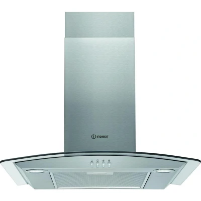 Image of Indesit 60cm Curved Glass Chimney Cooker Hood Stainless Steel