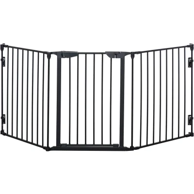 Image of PawHut Pet Safety Gate 3 Panels Playpen Metal Fence with Walk Through Door Black