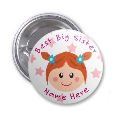 Image of Party Supplies Online Personalised &#039;Best Big Sister&#039; Badge Red Hair 59mm Metal
