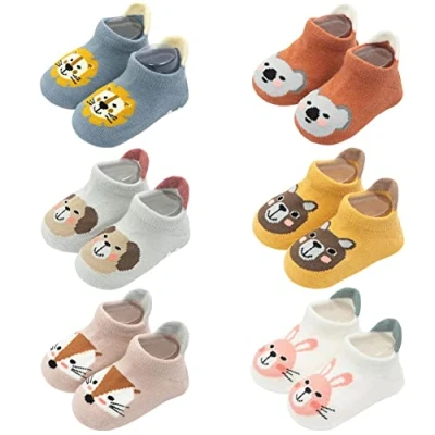 Image of FedMois 6 Pairs Baby Kids Anti slip Socks Cotton non skid Ankle Animals, Multicolor, 1 3 Years