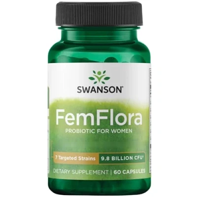 Image of Swanson, FemFlora, Probiotic for Women, 9.8 Billion CFU, 7 Good Bacterial Strains, 60 Capsules, Lab Tested, Soy Free, Gluten GMO Free