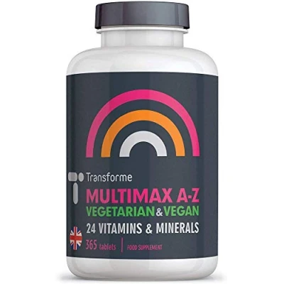 Image of Multivitamins Nutritional Supplements for Women and Men, 365 Tablets, 1 Year Supply, 24 Active Vitamins Minerals inc Vitamin D, C, B, Iron, Magnesium, Zinc, Vegan Vegetarian, UK Made by Transforme