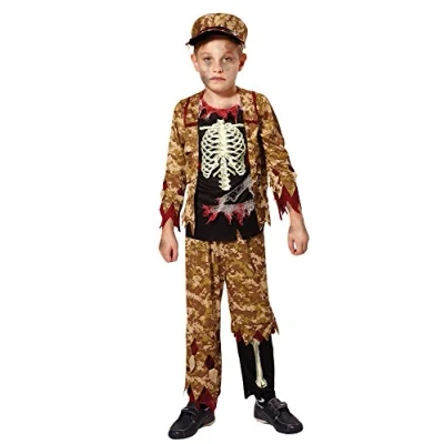 Image of Bristol Novelty Skeleton Boy Soldier Costume (L) Childs Age 7 9 Years