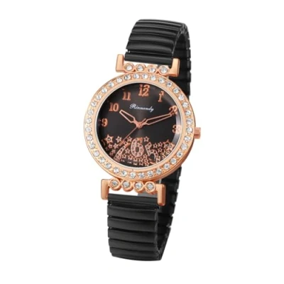 Image of JewelryWe Cubic Zirconia Elastic Watches: Easy Reader Round Analog Quartz Colorful Stretch Band Wristwatch