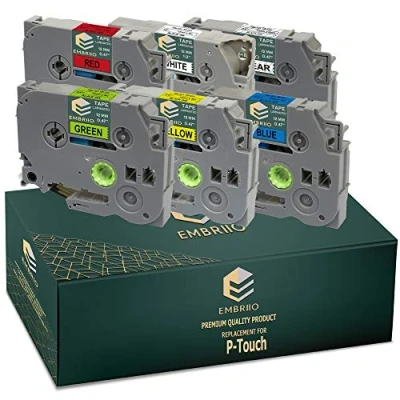 Image of EMBRIIO TZe 231 131 431 531 631 731 6 Label Tapes 12mm Replacement for Brother P Touch PT H110 E550WVP E100 P700 H105 H101C D600VP H100 P750W H100LB Black on Clear/White/Red/Blue/Yellow/Green