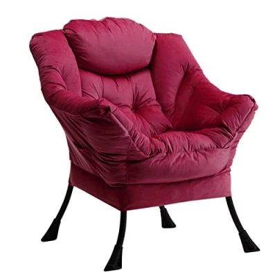 Image of HollyHOME Readig Chair Accent Armchair Velvet Bedroom Lounge with Armrests Leisure Sofa Chairs for Living Room, Red