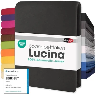 Image of CelinaTex Lucina Fitted Sheet Cotton 2er Set 90x200 100x200 cm black