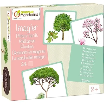 Image of Avenue Mandarine Ref JE525C Multilingual Picture Cards Tree Designs Features 10 European Languages, 24 Beautiful Illustrations, Create Your Own Game, Suitable for Ages 2+