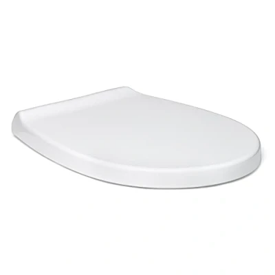 Image of TATAY Toilet seat with controlled fall, rounded shape design, made of anti bacterial PP, colour: white glossy finish. Robust, and very resistant to impacts.