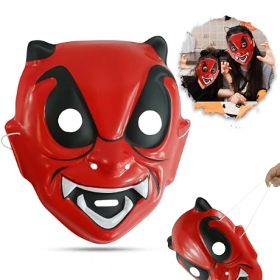 Image of HOVUK Sinister Devil Face Mask, Halloween Costume Party Supplies, Demonish Craft, One Size Plastic Mask for Kids, Favors