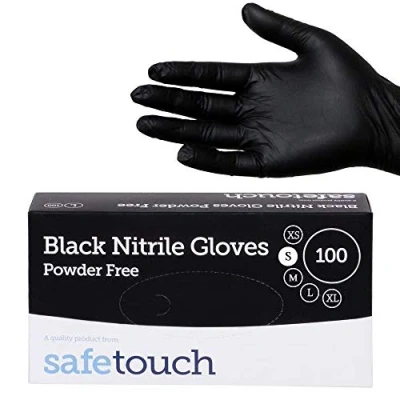 Image of Safetouch Black Nirtile Powder Free Disposable Gloves Pack of 100 (Small)