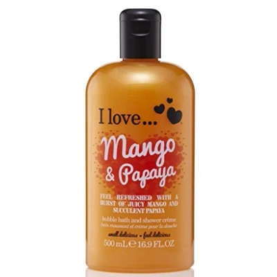 Image of I Love Originals Mango &amp; Papaya Bath Shower Crème, Filled With Natural Fruit Extracts Vitamin B5, Nourishing Refreshing Formula to Leave Skin Feeling Silky Soft, VeganFriendly 500ml