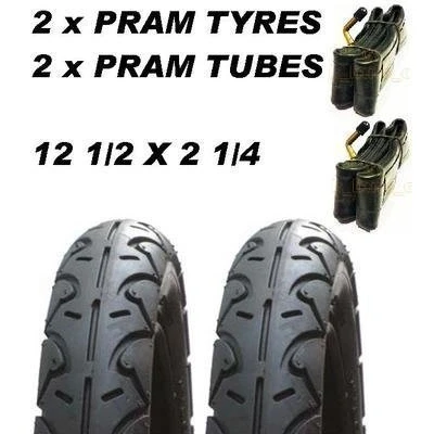 Image of 2 X Pram Tyres &amp; 2X Tubes 12 1/2 1/4 Slick Quinny Freestyle Buzz Hauck Jeep
