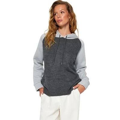 Image of Trendyol FeMan Regular fit Basic Hood Knitwear Sweater,Grey,S