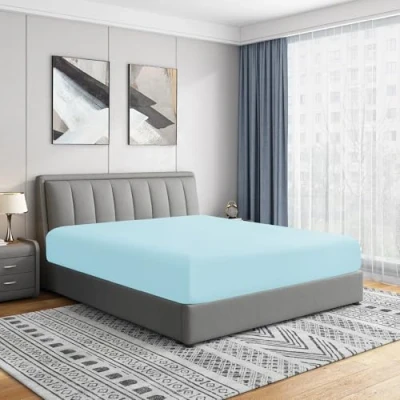 Image of Cathay Luxury Silky Soft Polyester Single Fitted Sheet, Twin Size, Aqua