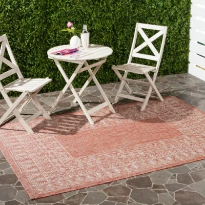 Image of SAFAVIEH Contemporary Rug for Indoor &amp; Outdoor Courtyard Collection, Short Pile, in Red and Beige color, 160 X 231 cm
