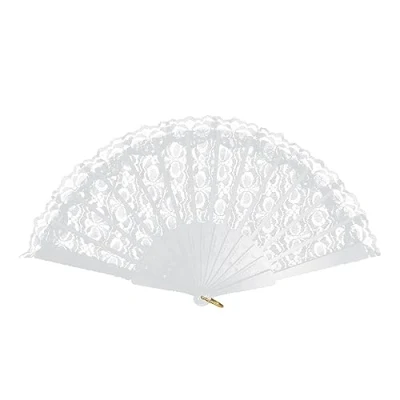 Image of Lizzy 1 x White Lace Spanish Fan Womens One Size Fordable Hand Held for Wedding Party Halloween Fancy Dress Costume Accessory