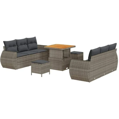Image of vidaXL 9 Piece Garden Sofa Set with Cushions Grey Poly Rattan Acacia